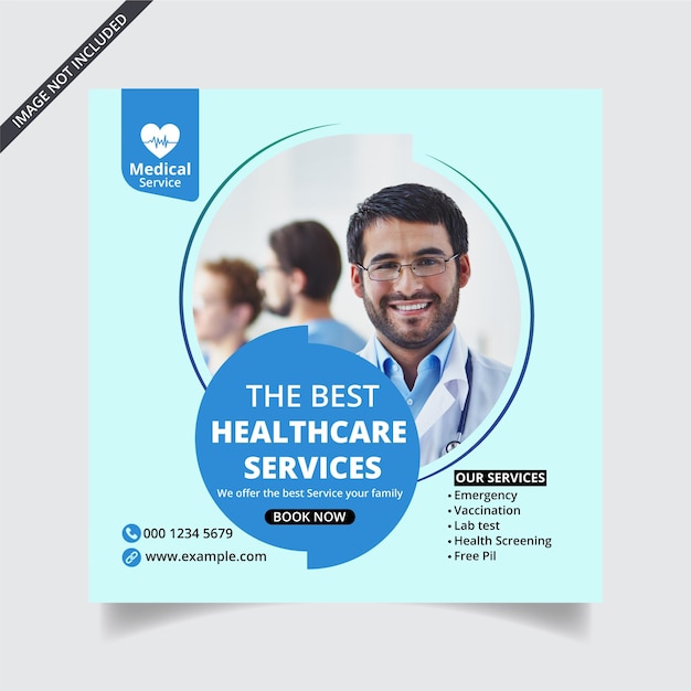 plantilla de promoción de banner de publicación de redes sociales cuadrada de atención médica médica