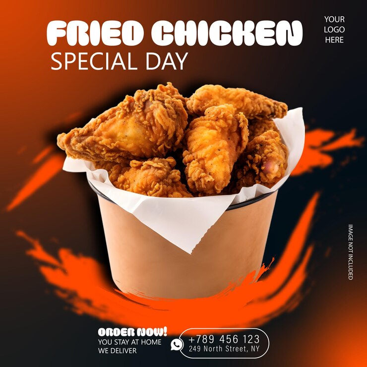 Vector plantilla de promoción de redes sociales para el cubo de pollo frito y crujiente