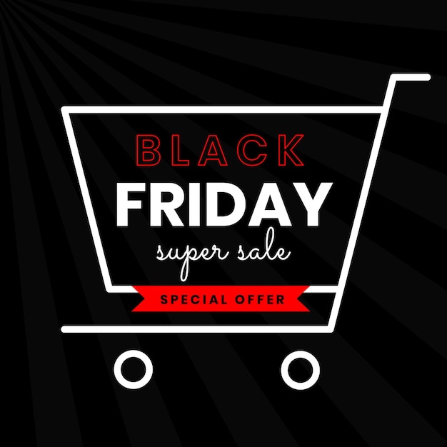 Plantilla promocional de anuncio de viernes negro de vector de carrito de compras