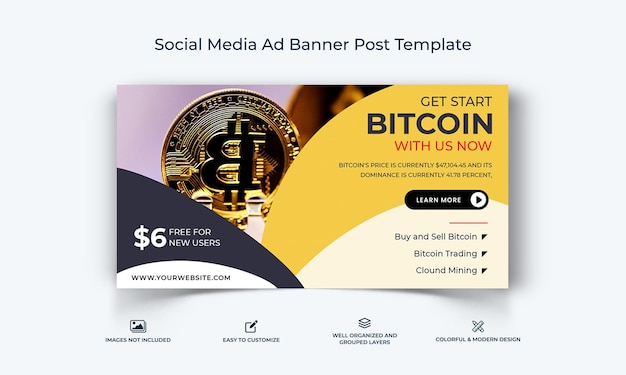 Plantilla de publicación de banner de anuncio de Facebook de redes sociales de cripto moneda vector premium