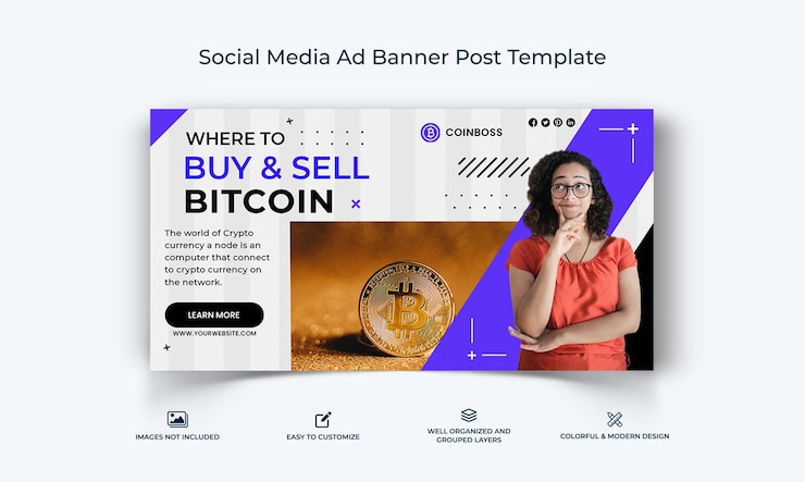 Vector plantilla de publicación de banner de anuncio de facebook de redes sociales de cripto moneda vector premium