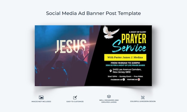 Vector plantilla de publicación de banner de anuncio de facebook de redes sociales de discurso de iglesia vector premium
