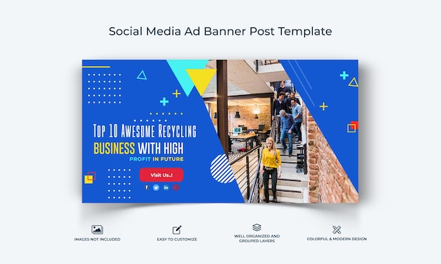 Plantilla de publicación de banner de anuncio de Facebook de redes sociales de empresas emergentes vector premium