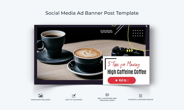 Plantilla de publicación de banner de anuncio de facebook de redes sociales para hacer café vector premium