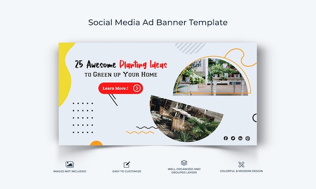 Plantilla de publicación de banner de anuncio de Facebook de redes sociales de jardinería vector premium