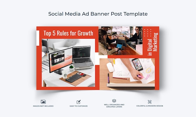 Plantilla de publicación de banner de anuncio de Facebook de redes sociales de marketing digital vector premium
