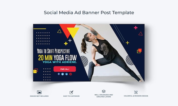 Plantilla de publicación de banner de anuncio de Facebook de redes sociales de yoga y meditación vector premium