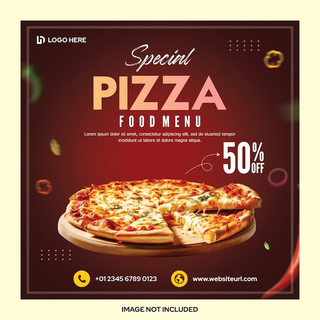 La plantilla de la publicación del banner de promoción del menú de la pizza