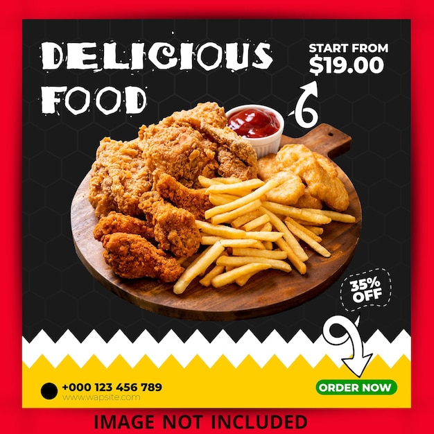 Plantilla de publicación de banner de redes sociales de comida deliciosa