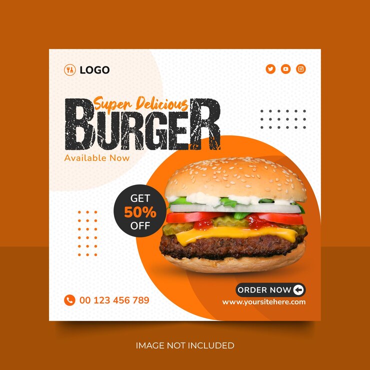Plantilla de publicación de banner de redes sociales de instagram de hamburguesa de comida súper deliciosa