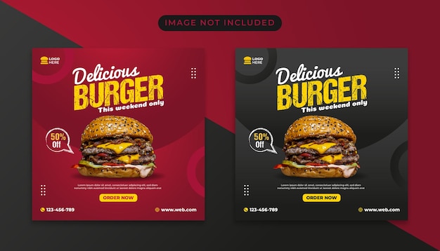 Plantilla de publicación de banner de redes sociales de menú de comida de hamburguesa