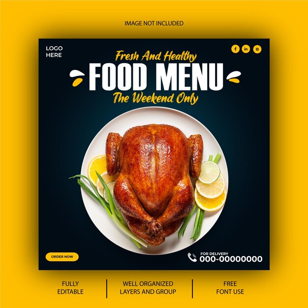 Plantilla de publicación de banner de restaurante y menú de comida de redes sociales de vector EPS Gratis
