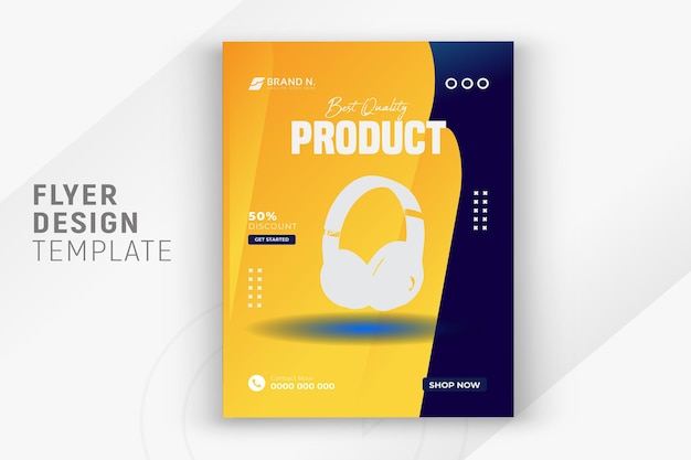 Vector plantilla de publicación de dispositivo de música de promoción y redes sociales de volante de producto de marca de auriculares