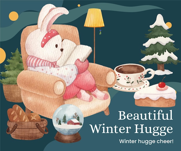 Plantilla de publicación de facebook con concepto de vida de abrazo de invierno estilo acuarela