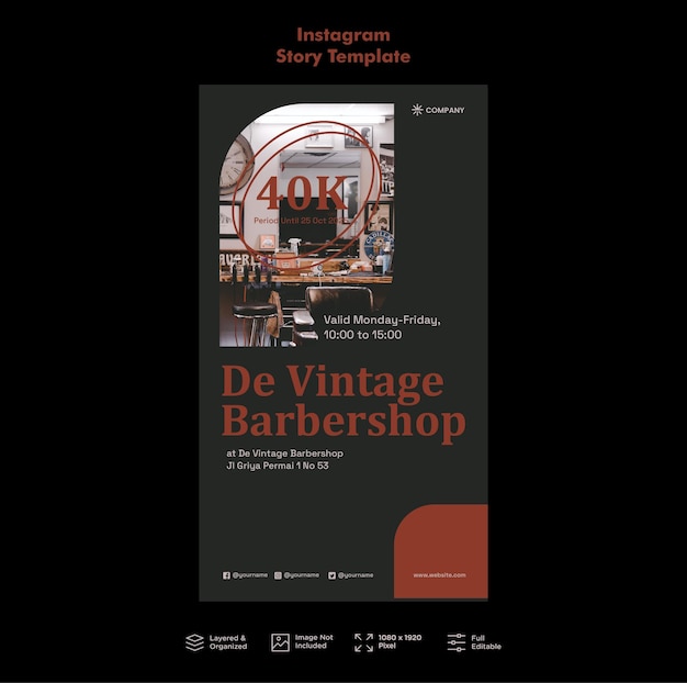 Vector plantilla de publicación de historia de instagram de barbería