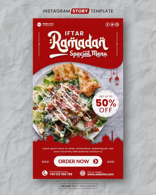 Plantilla de publicación de historia social de medios de restaurante y menú de comida especial de iftar ramadan