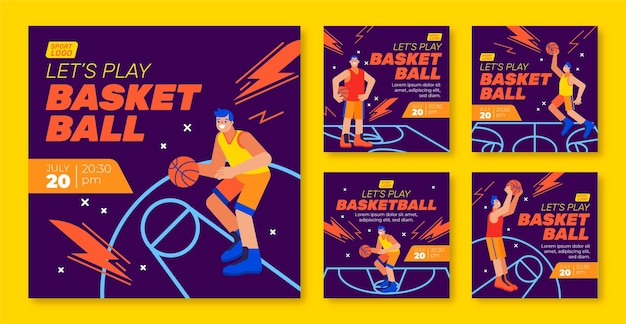 Vector plantilla de publicación de instagram de baloncesto de diseño plano