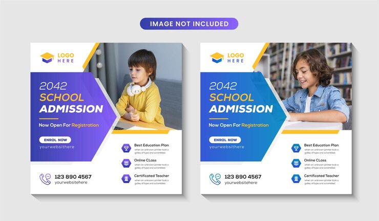 Plantilla de publicación de instagram y banner de redes sociales de admisión a la escuela Vector Premium