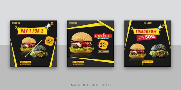 Vector plantilla de publicación de instagram burger fastfood