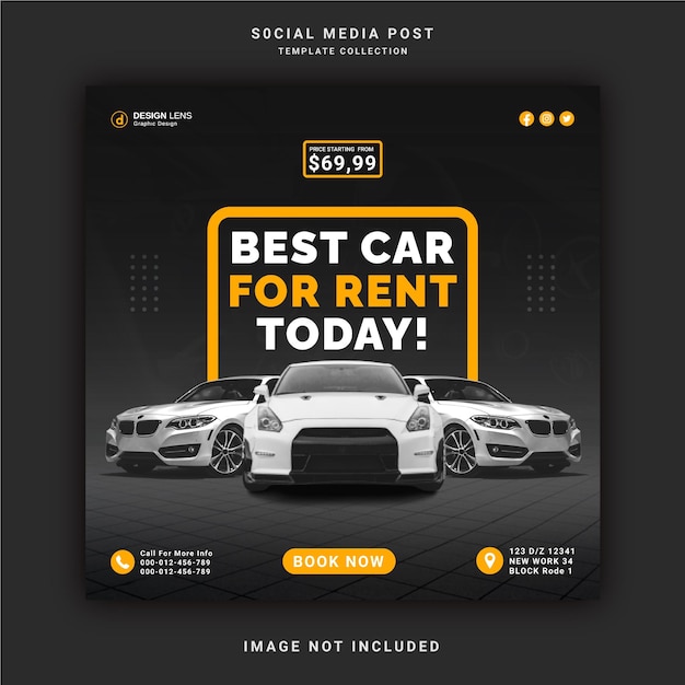 Plantilla de publicación de instagram de concepto de anuncio de banner de redes sociales de best car for rent