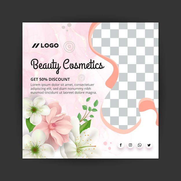 Plantilla de publicación de instagram de cosméticos faciales de belleza ector conjunto de publicación de instagram de belleza diseño plano