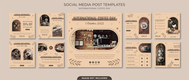 Vector plantilla de publicación de instagram del día internacional del café con diseño de estilo bohemio