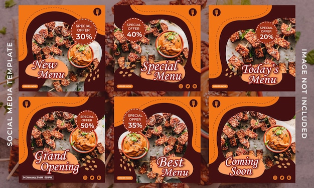 Plantilla de publicación de instagram de diseño de menú de comida o restaurante