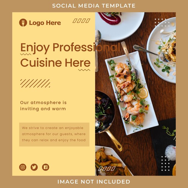 Vector plantilla de publicación de instagram de diseño de menú de restaurante adecuada para negocios culinarios y de restaurantes