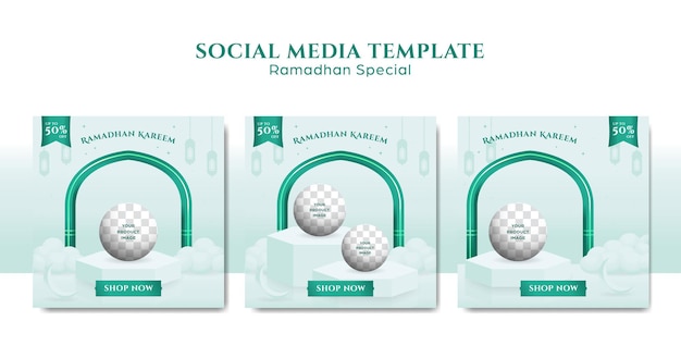 Plantilla de publicación de instagram del festival ramadhan verde limpio con plataforma de podio para exhibición de productos