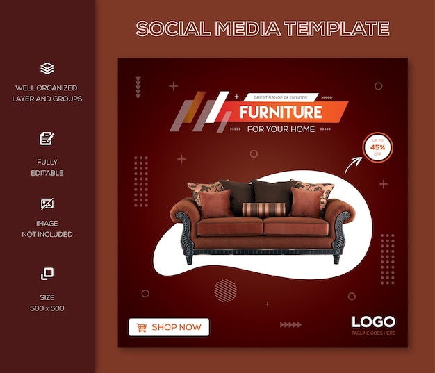 Vector plantilla de publicación de instagram de medios sociales de muebles