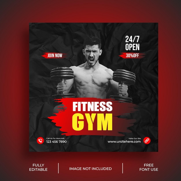 Plantilla de publicación de instagram o redes sociales promocionales de gym fitness