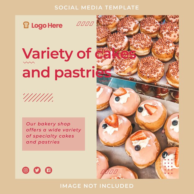 Vector plantilla de publicación de instagram de pastel y panadería adecuada para la promoción de negocios de panadería