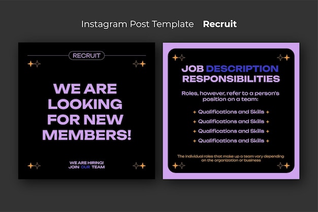 Plantilla de publicación de Instagram Recluta en modo oscuro