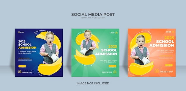 Plantilla de publicación de instagram de redes sociales de banner de admisión a la escuela vector premium