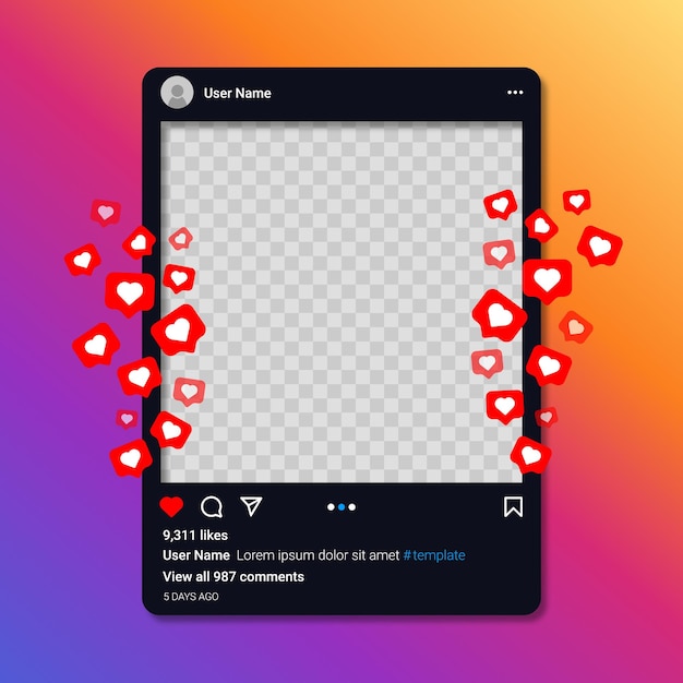 Plantilla de publicación de instagram en redes sociales con corazones