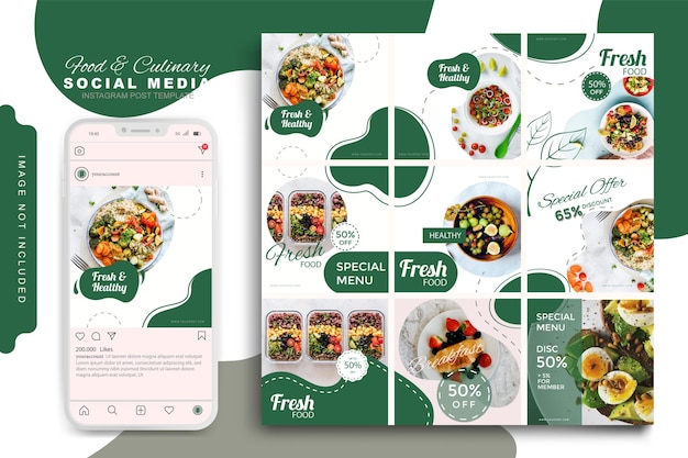 Vector plantilla de publicación de instagram de redes sociales culinarias de comida