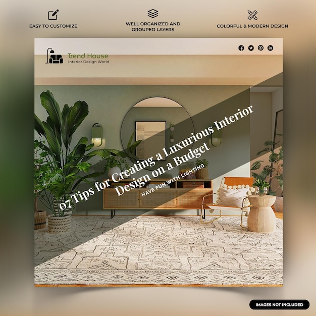 plantilla de publicación de Instagram para redes sociales interiores