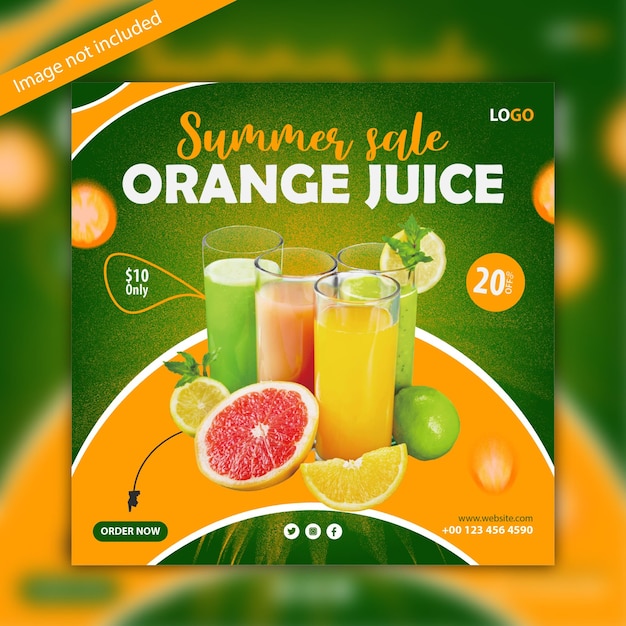 Plantilla de publicación de instagram y redes sociales de menú de comida de jugo de naranja