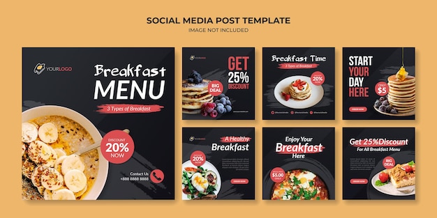 Vector plantilla de publicación de instagram de redes sociales de menú de desayuno