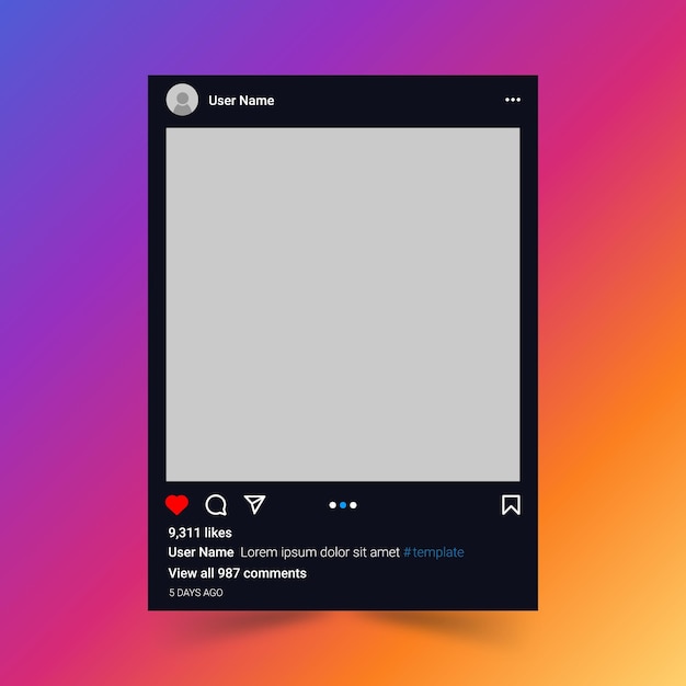 Plantilla de publicación de instagram en redes sociales con modo oscuro