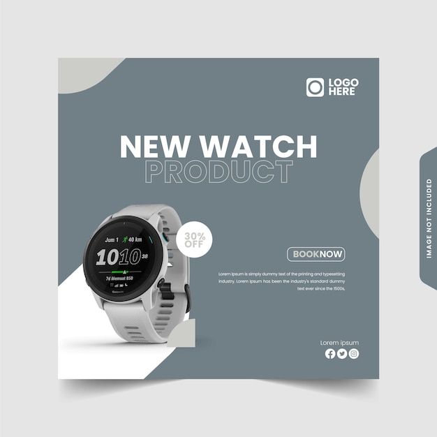 Vector plantilla de publicación de instagram reloj inteligente lanzamiento de acero gris tema