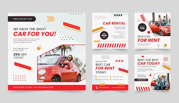 Vector plantilla de publicación de instagram de servicio de alquiler de autos