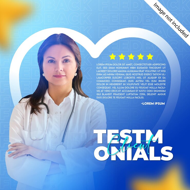 Plantilla de publicación de Instagram de testimonios de clientes con fondo azul degradado