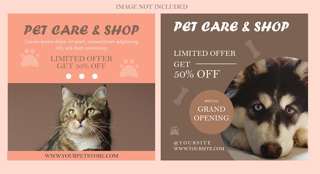 Plantilla de publicación de instagram de tienda de mascotas minimalista simple rosa y marrón con foto
