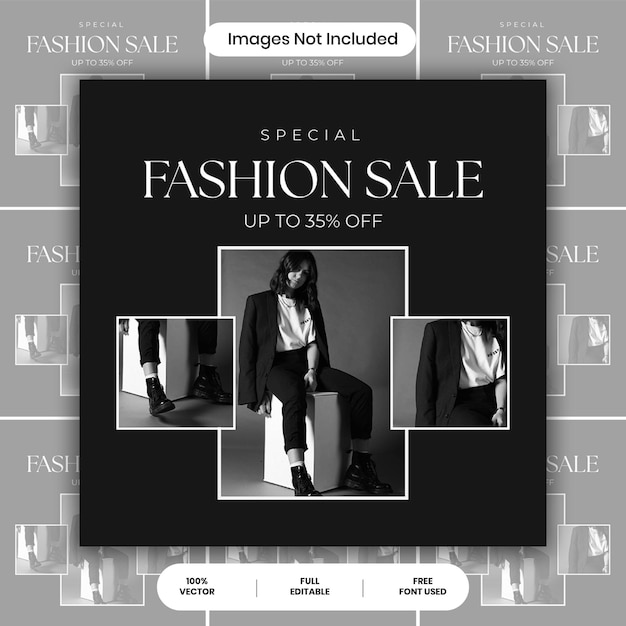 Plantilla de publicación de instagram de venta de moda simple en blanco y negro