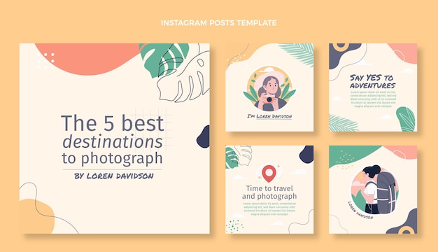 Plantilla de publicación de instagram de viajes de diseño plano