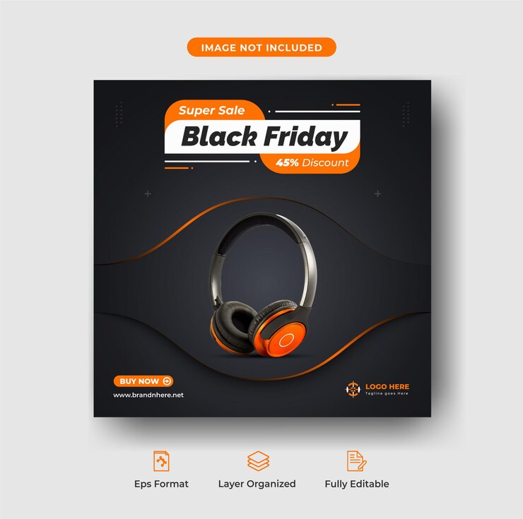 Plantilla de publicación de intagram de marca de auriculares de banner de super venta de viernes negro Premioum Vector