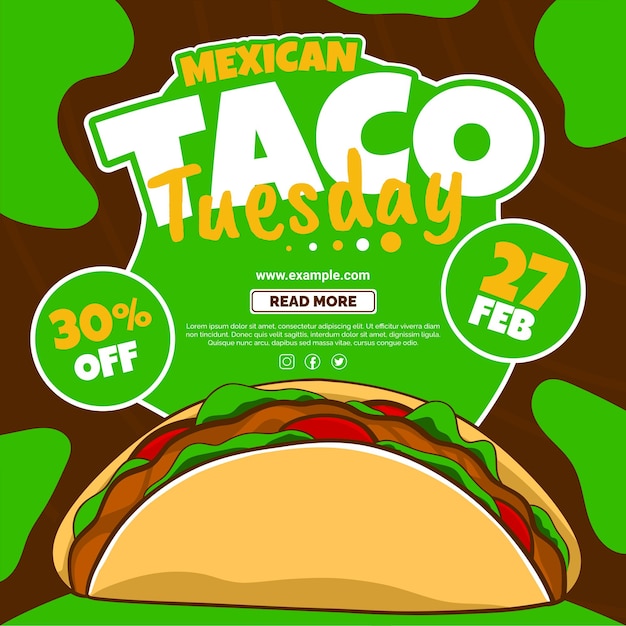 Plantilla de publicación de martes de taco de comida mexicana de comida latinoamericana