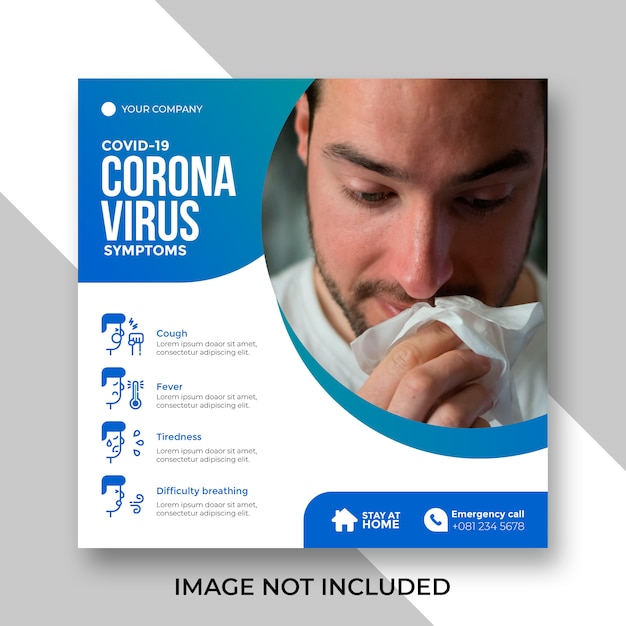 Vector plantilla de publicación de medios sociales de síntomas de coronavirus