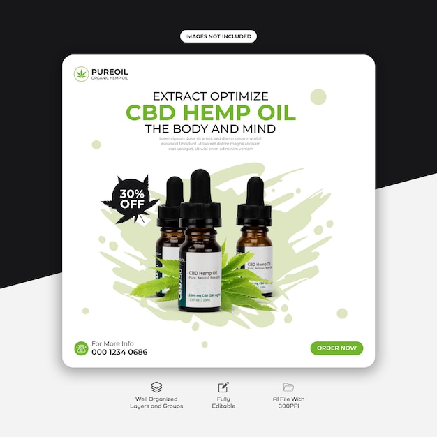 Vector plantilla de publicación de redes sociales de aceite de cbd de producto de cáñamo de cannabis